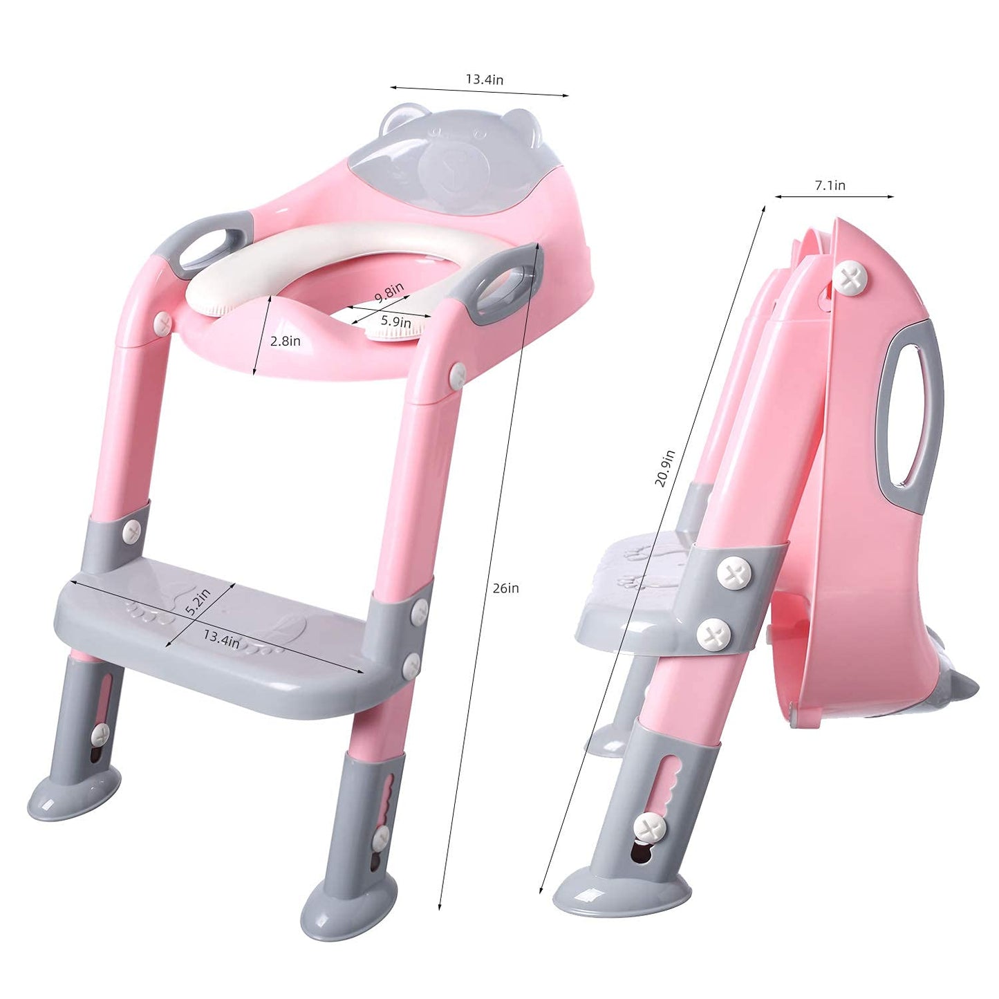 Mspyls Potty Training Seat Ladder Girls, Toddlers Potty Chair Potty Seat, Kids Potty Training Toilet Seat with Ladder Fedicelly (Gray/Pink)